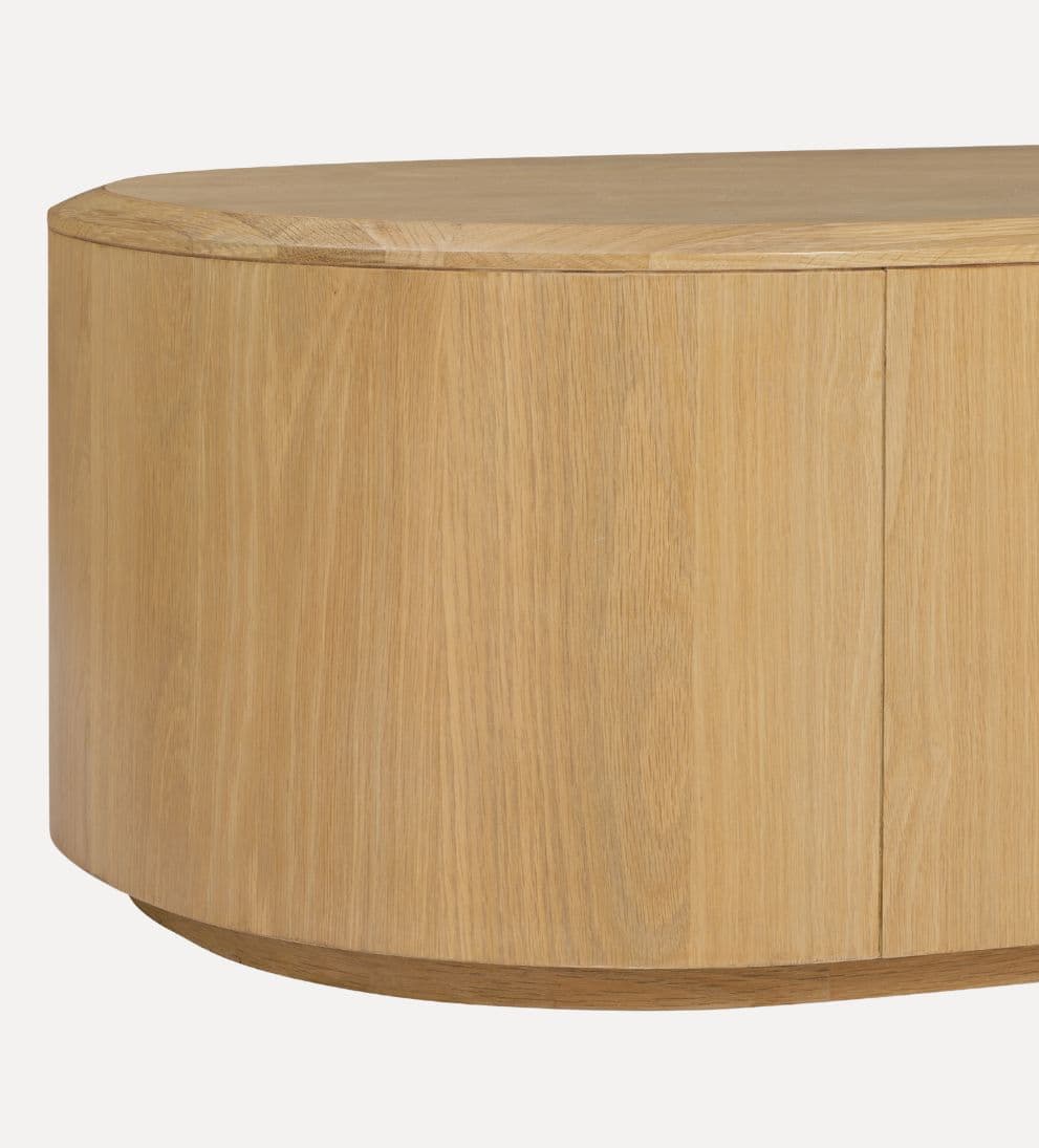 Blair Oval Coffee Table – Natural Oak Coffee Table with Bold Island-Like Shape, Recessed Plinth Base for Floating Effect, Beveled Wood Top, 55.13"W x 25.5"D x 14.13"H