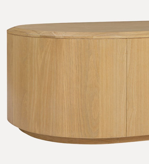 Blair Oval Coffee Table – Natural Oak Coffee Table with Bold Island-Like Shape, Recessed Plinth Base for Floating Effect, Beveled Wood Top, 55.13"W x 25.5"D x 14.13"H