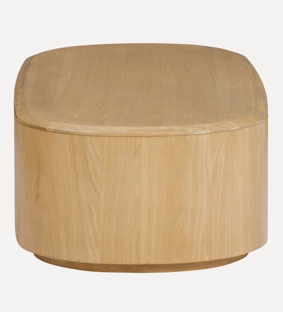 Blair Oval Coffee Table – Natural Oak Coffee Table with Bold Island-Like Shape, Recessed Plinth Base for Floating Effect, Beveled Wood Top, 55.13"W x 25.5"D x 14.13"H