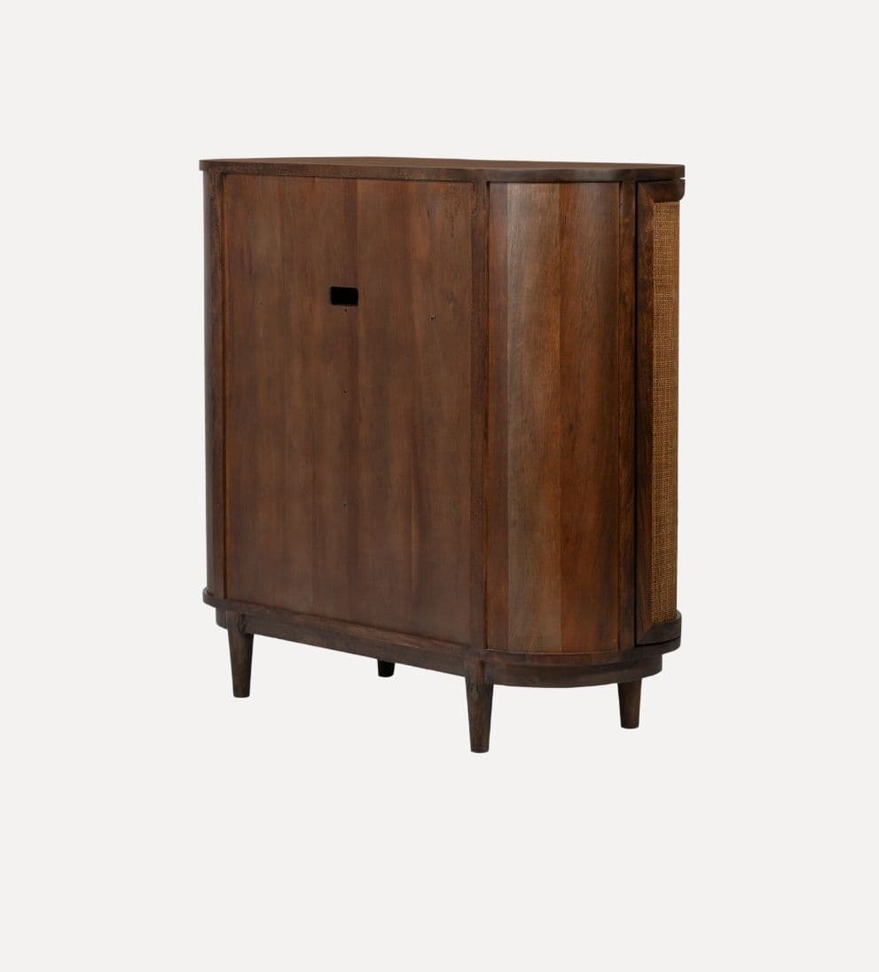 Chloe Entryway Cabinet – Curved Cane-Detailed Storage Cabinet with Warm Acacia Wood, Rounded Silhouette, Inviting Robust Design for Entryway or Living Space, 52"W x 20"D x 48"H