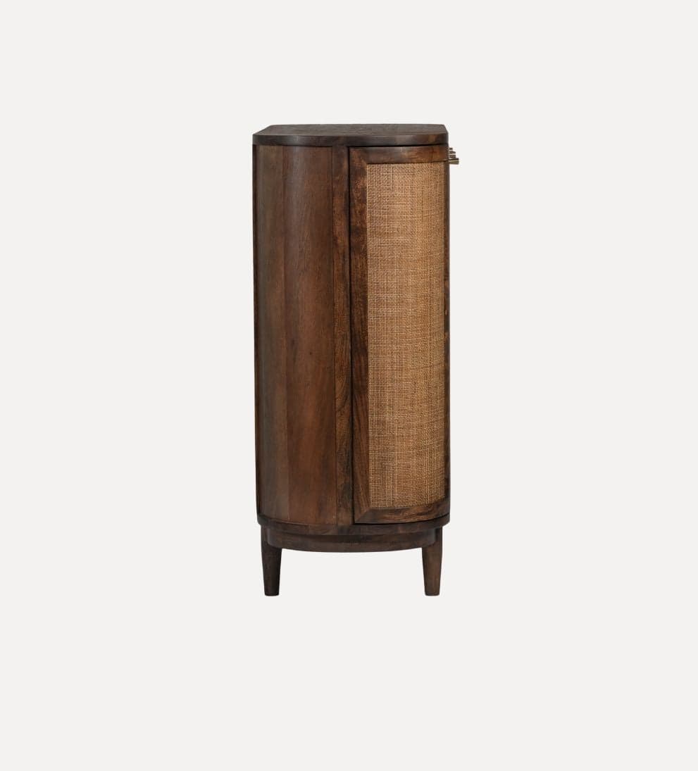 Chloe Entryway Cabinet – Curved Cane-Detailed Storage Cabinet with Warm Acacia Wood, Rounded Silhouette, Inviting Robust Design for Entryway or Living Space, 52"W x 20"D x 48"H