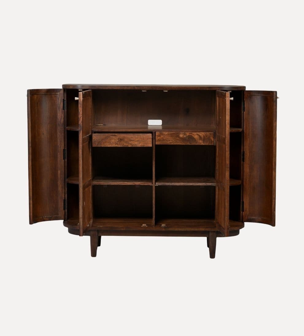 Chloe Entryway Cabinet – Curved Cane-Detailed Storage Cabinet with Warm Acacia Wood, Rounded Silhouette, Inviting Robust Design for Entryway or Living Space, 52"W x 20"D x 48"H