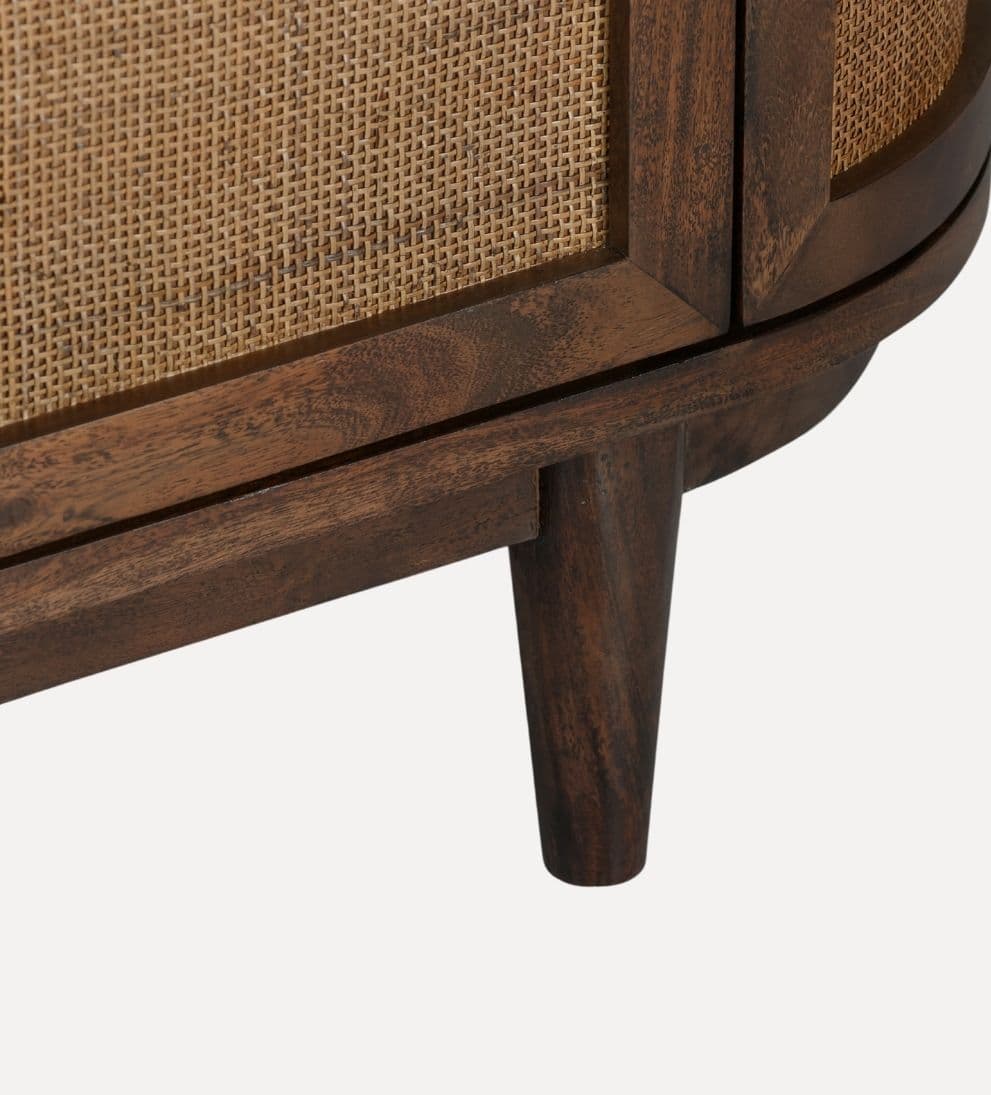 Chloe Entryway Cabinet – Curved Cane-Detailed Storage Cabinet with Warm Acacia Wood, Rounded Silhouette, Inviting Robust Design for Entryway or Living Space, 52"W x 20"D x 48"H
