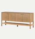 Shadow Sideboard – Solid Ash Buffet with Iron Hardware, Stretcher-Style Shelving Unit with Open Bottom Shelf, Refined Classic Look for Entryway or Storage, Dimensions Not Specified