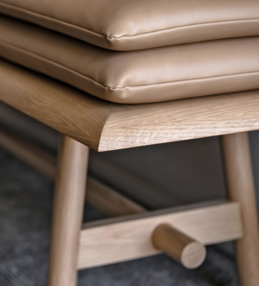 Ami Bench – Solid White Oak Bench with Tapered Legs, Double Leather Cushion, Scandinavian-Inspired Design, Versatile Statement Piece for Any Space, 66"L x 18"W x 21"H