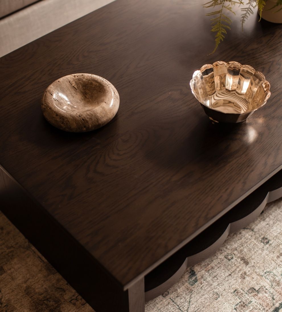 August Coffee Table - Dimensions: 54 L x 32 W x 17 H | Shelf Height: 7.08 | Weight: 137 lbsThe August Coffee Table brings depth and presence to a room