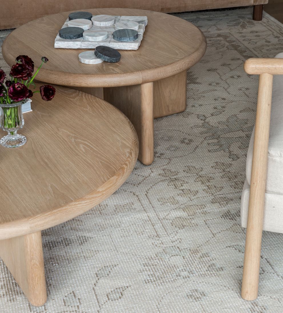Austin White Oak Nested Coffee Table - Dimensions: Large Table: 38 Diameter x 12 H |?Small Table: 30 Diameter x 15 HWeight: Large Table: 90 lbs |