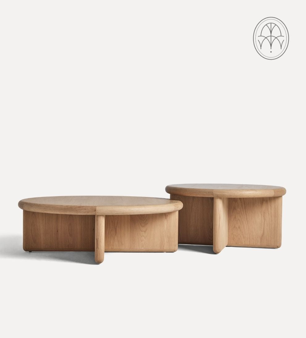 Austin White Oak Nested Coffee Table - Dimensions: Large Table: 38 Diameter x 12 H |?Small Table: 30 Diameter x 15 HWeight: Large Table: 90 lbs |
