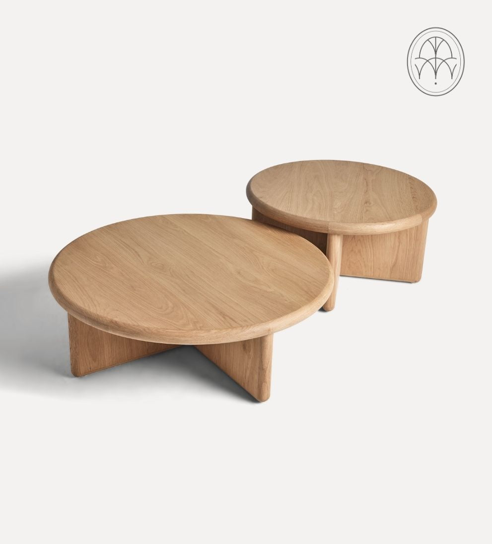 Austin White Oak Nested Coffee Table - Dimensions: Large Table: 38 Diameter x 12 H |?Small Table: 30 Diameter x 15 HWeight: Large Table: 90 lbs |