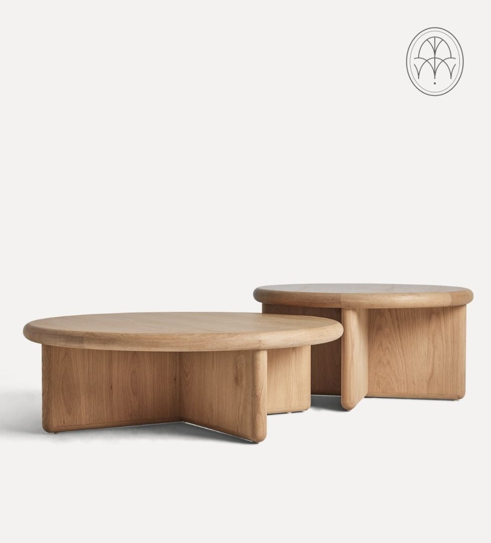 Austin White Oak Nested Coffee Table - Dimensions: Large Table: 38 Diameter x 12 H |?Small Table: 30 Diameter x 15 HWeight: Large Table: 90 lbs |