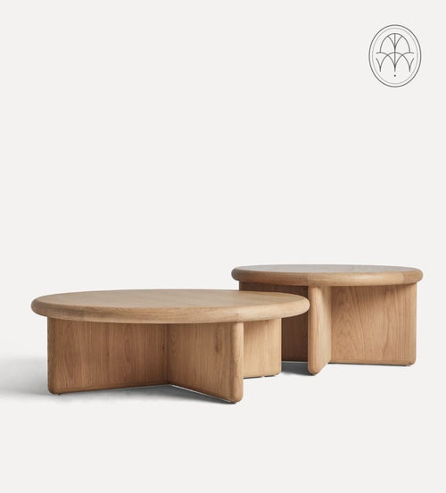 Austin White Oak Nested Coffee Table - Dimensions: Large Table: 38 Diameter x 12 H |?Small Table: 30 Diameter x 15 HWeight: Large Table: 90 lbs |
