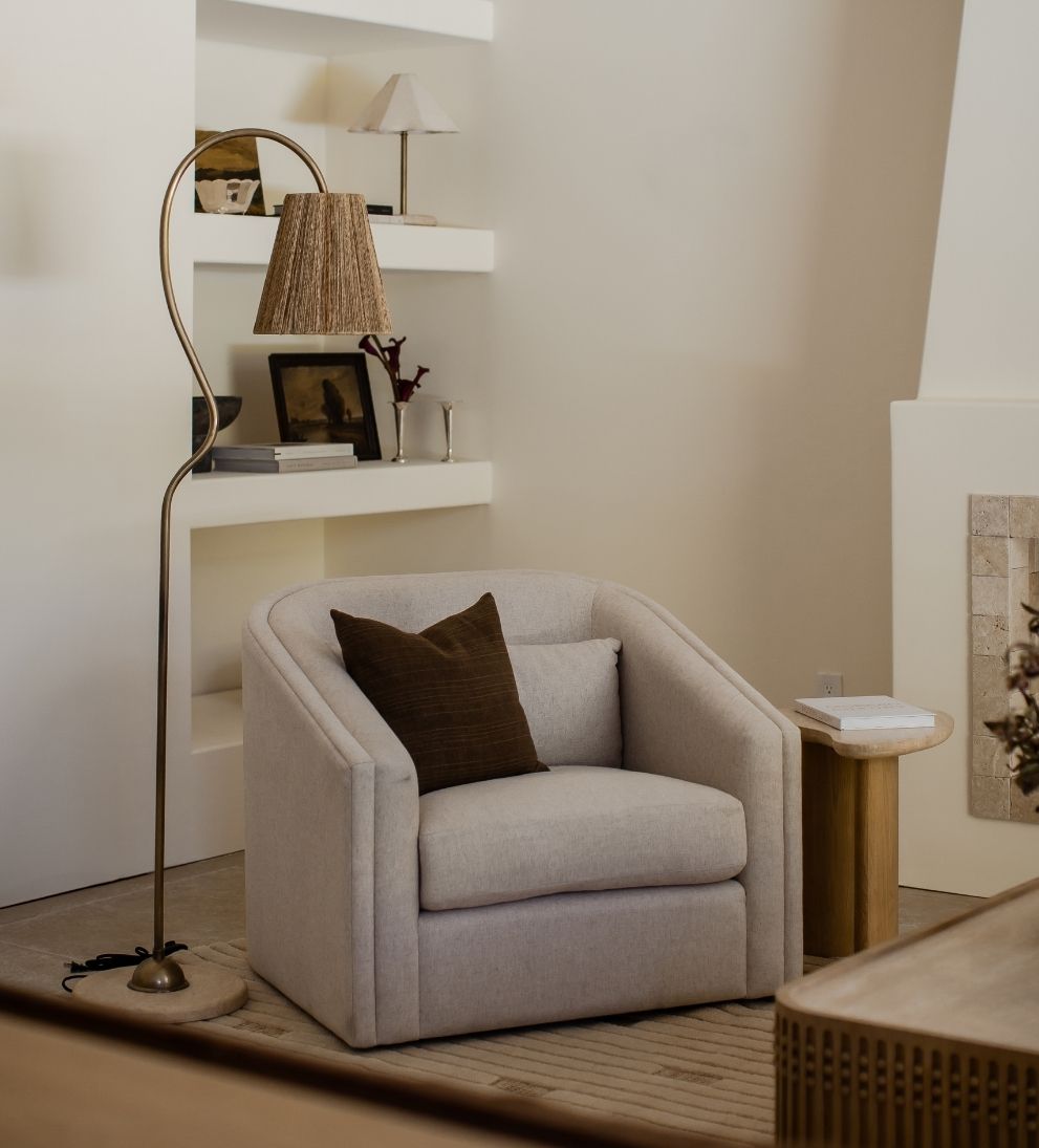 Brielle Custom Swivel Lounge Chair - Dimensions: 36 L ¡Á 39 W ¡Á 33 H | Seat Width: 27 | Seat Depth: 20.5 (with pillow)Seat Height: 18.25 | Back