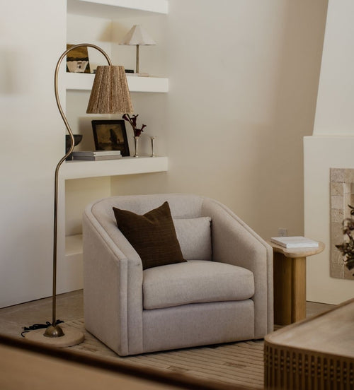 Brielle Custom Swivel Lounge Chair - Dimensions: 36 L ¡Á 39 W ¡Á 33 H | Seat Width: 27 | Seat Depth: 20.5 (with pillow)Seat Height: 18.25 | Back