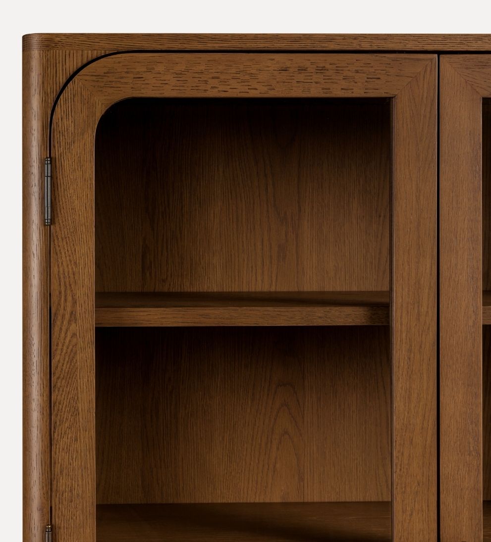 Walnut Newport Display Cabinet – Tall Glass-Front Storage with Soft-Close Drawers & Antique Bronze Hardware, 17"L x 39"W x 72"H