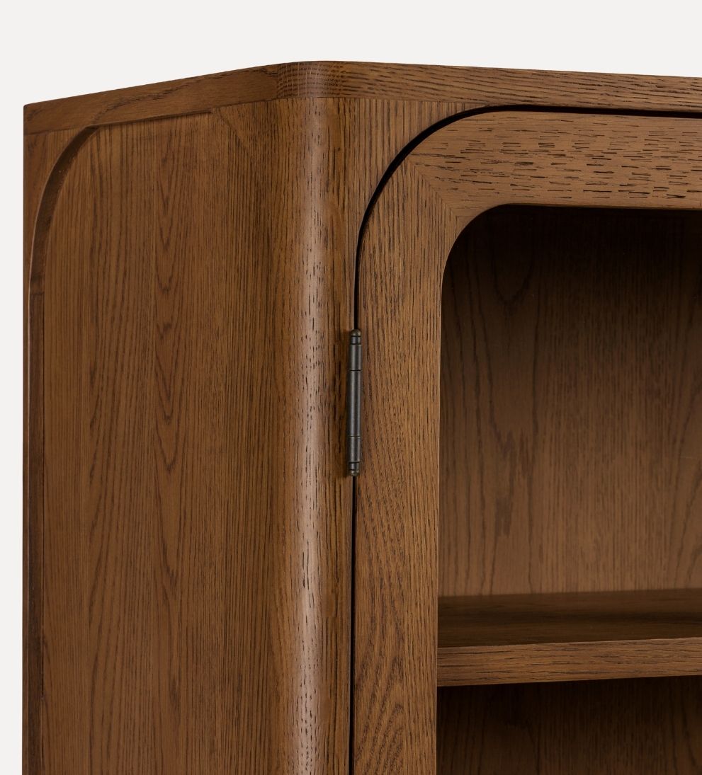 Walnut Newport Display Cabinet – Tall Glass-Front Storage with Soft-Close Drawers & Antique Bronze Hardware, 17"L x 39"W x 72"H