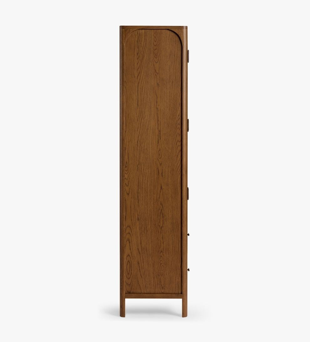 Walnut Newport Display Cabinet – Tall Glass-Front Storage with Soft-Close Drawers & Antique Bronze Hardware, 17"L x 39"W x 72"H