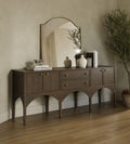 Cleo Buffet Espresso – 84" Wide Espresso Oak Buffet with Sculpted Doors, Brass Hardware, Generous Concealed Storage for Dining Room, 84"W x 21"D x 34"H