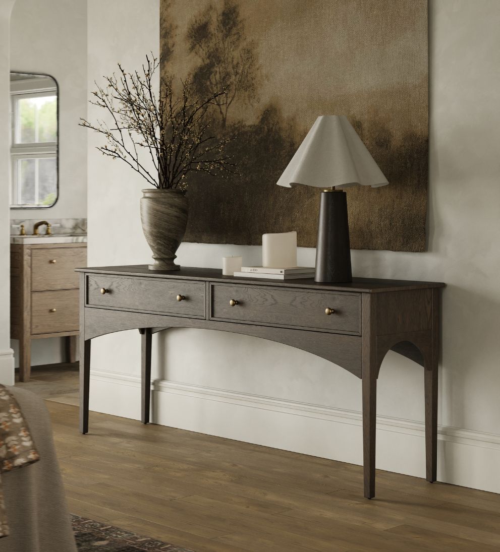 Cleo Console Espresso – Deep Espresso Oak Buffet with Brass Hardware, Architectural Lines, Versatile 72"W Console for Entryway or Living Space, 72"W x 18"D x 31"H