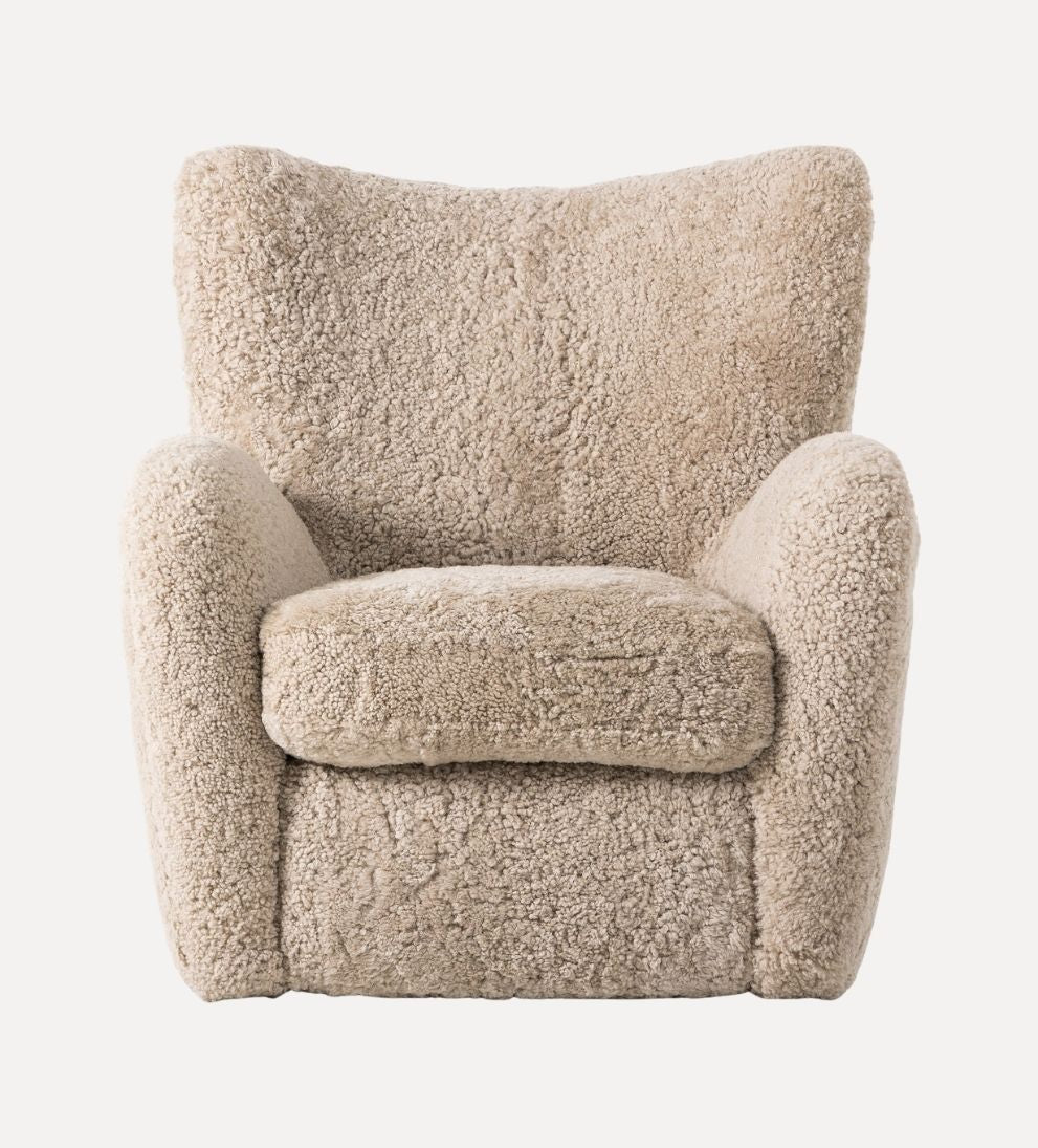 Elowen Chair in Beige Shearling - Overall Dimensions: 31 W x 35 D x 30 H | Seat Height: 18 | Seat Depth: 22 | Arm Height: 24 The Elowen Chair in Beig…