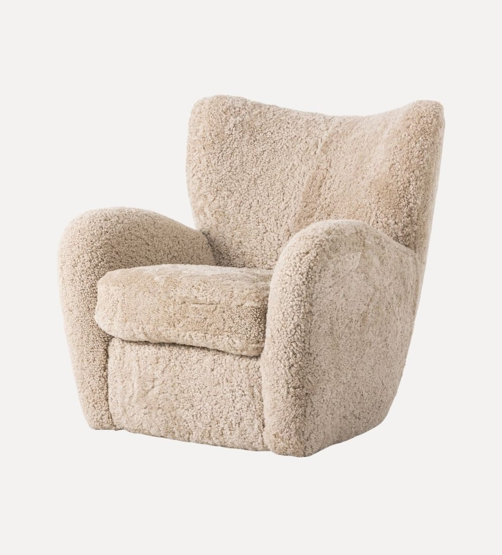 Elowen Chair in Beige Shearling - Overall Dimensions: 31 W x 35 D x 30 H | Seat Height: 18 | Seat Depth: 22 | Arm Height: 24 The Elowen Chair in Beig…