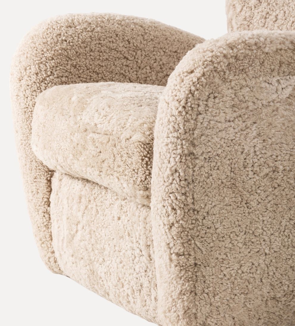Elowen Chair in Beige Shearling - Overall Dimensions: 31 W x 35 D x 30 H | Seat Height: 18 | Seat Depth: 22 | Arm Height: 24 The Elowen Chair in Beig…