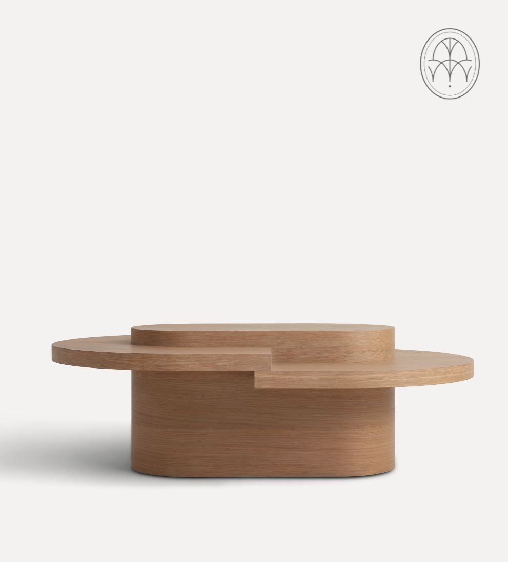 Emma White Oak Tiered Coffee Table - This asymmetrical top coffee table will bring a creative touch to any area - talk about a conversation starter!