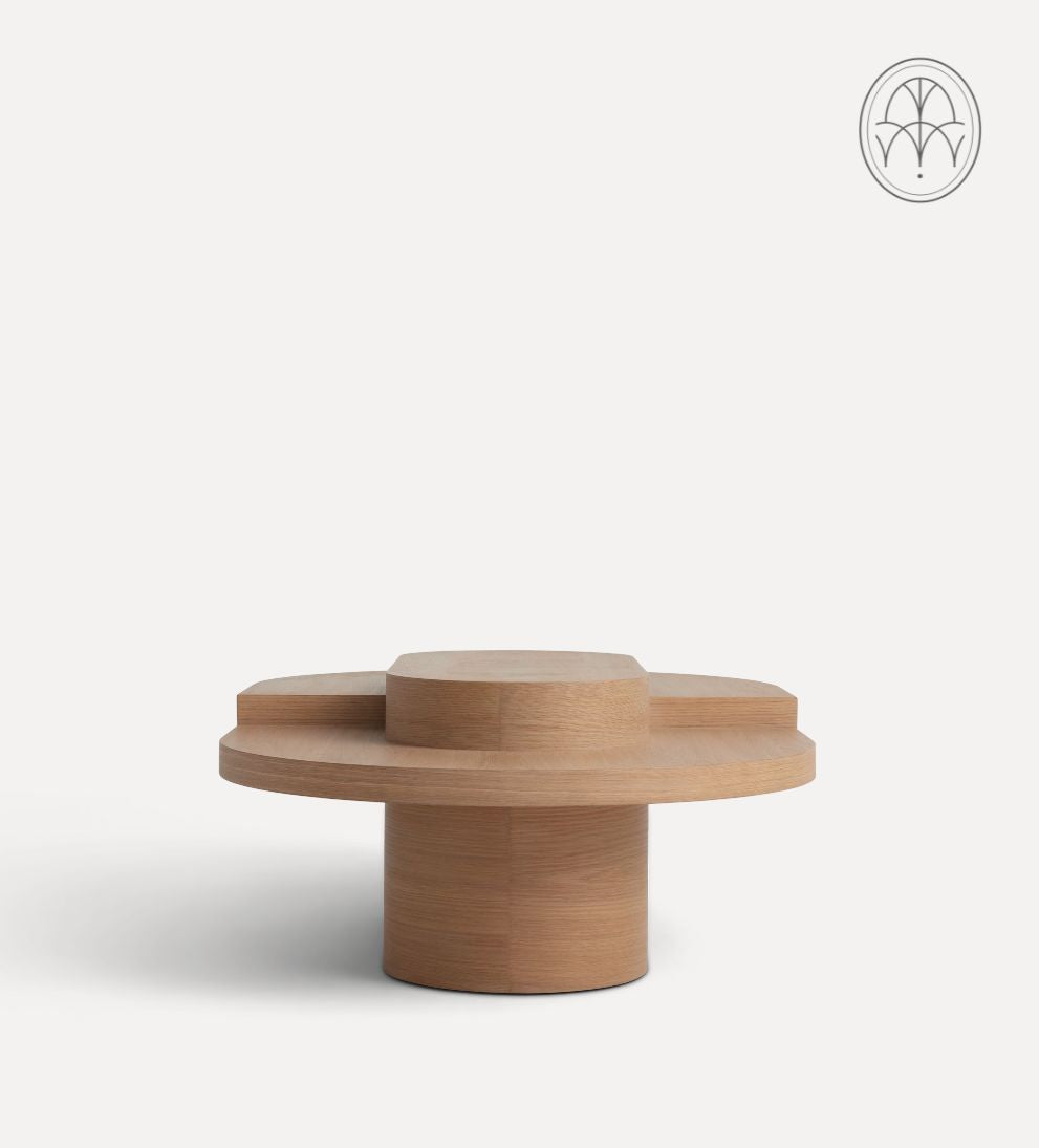 Emma White Oak Tiered Coffee Table - This asymmetrical top coffee table will bring a creative touch to any area - talk about a conversation starter!
