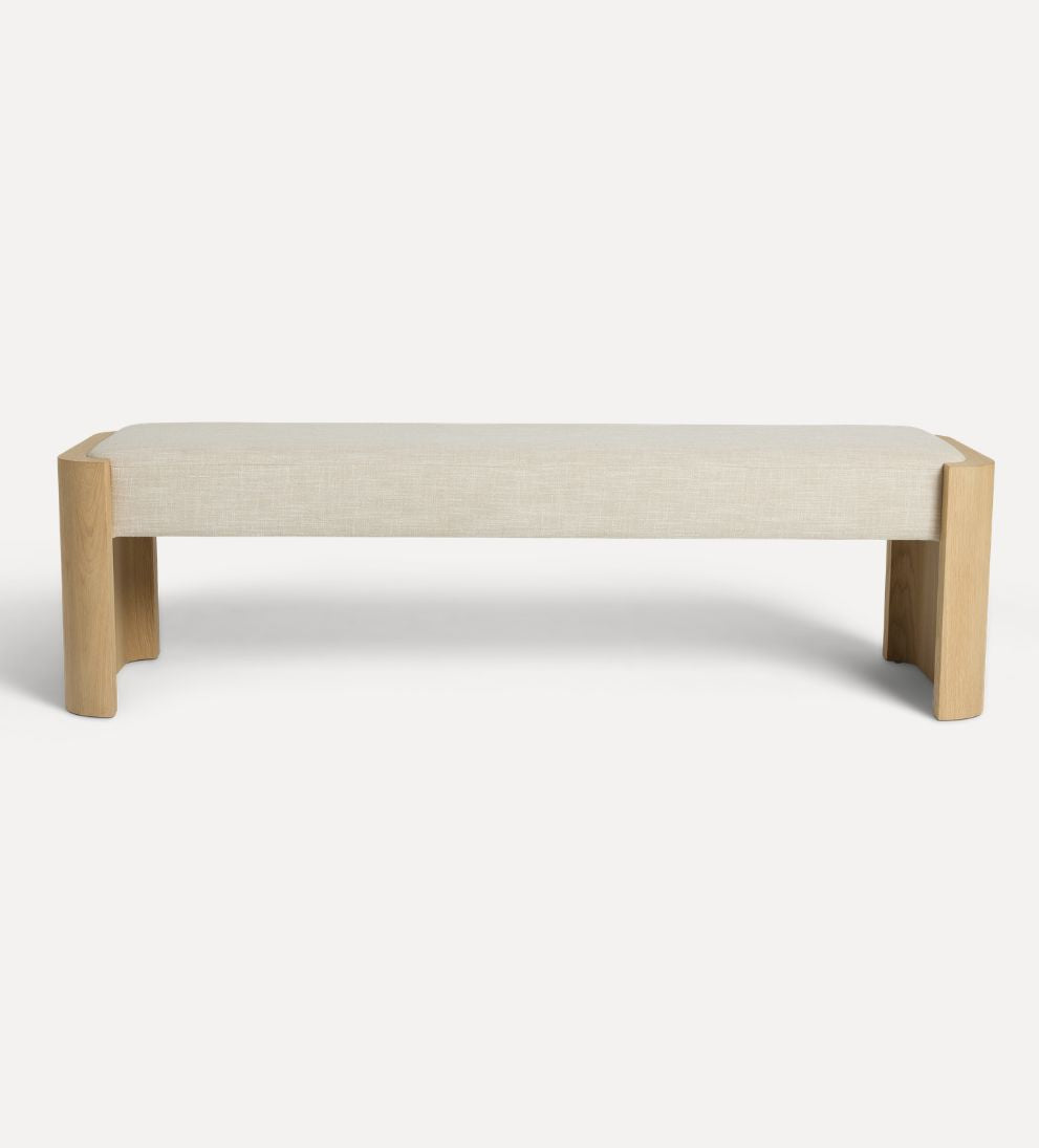 Fiona White Oak Curved Bench – Sculpted Oak Bench with Soft Rounded Edges, Plush Cushioned Seat, Minimalist Versatile Design for Bedroom or Entryway, 66"W x 22"D x 19"H