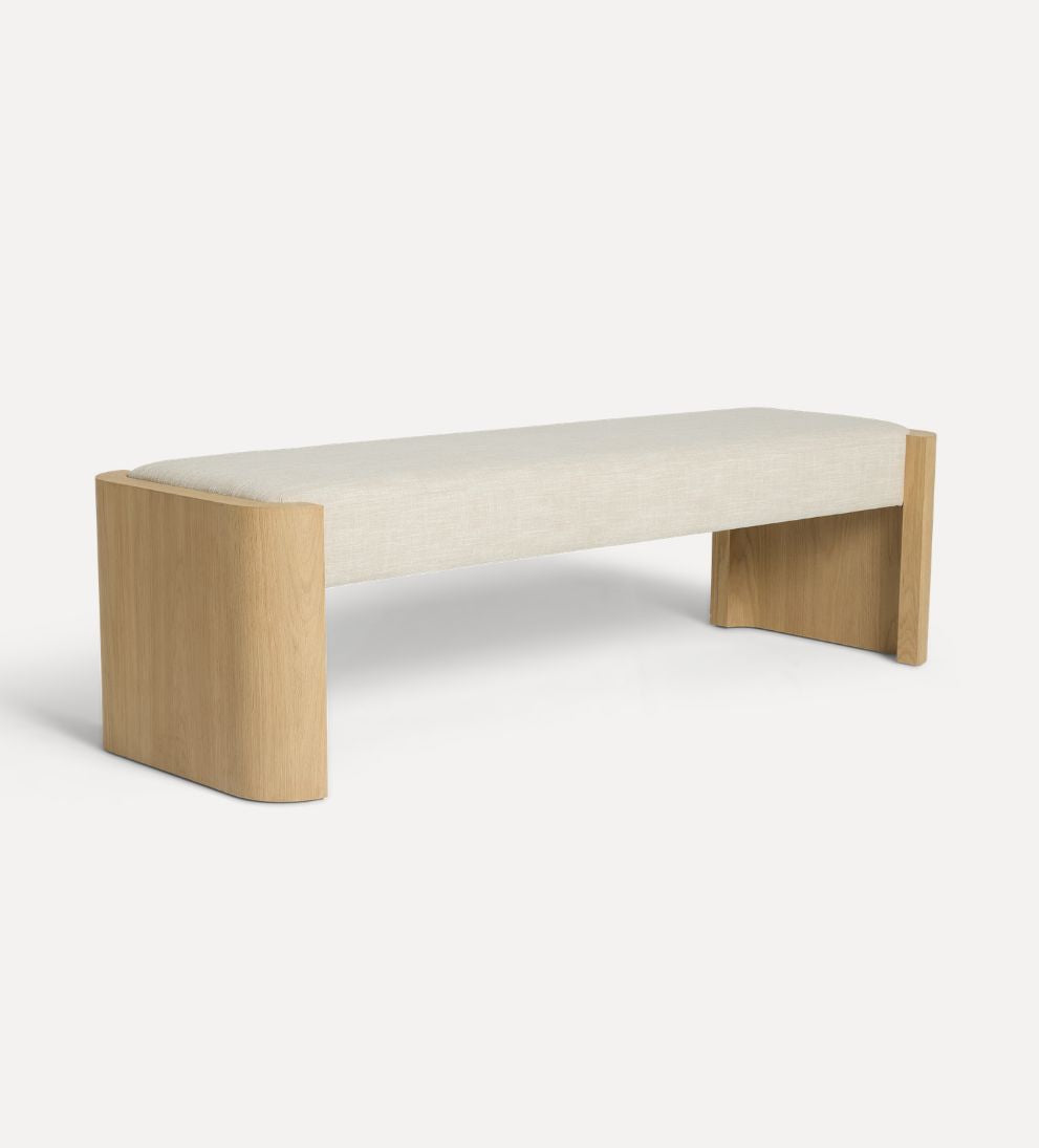 Fiona White Oak Curved Bench – Sculpted Oak Bench with Soft Rounded Edges, Plush Cushioned Seat, Minimalist Versatile Design for Bedroom or Entryway, 66"W x 22"D x 19"H