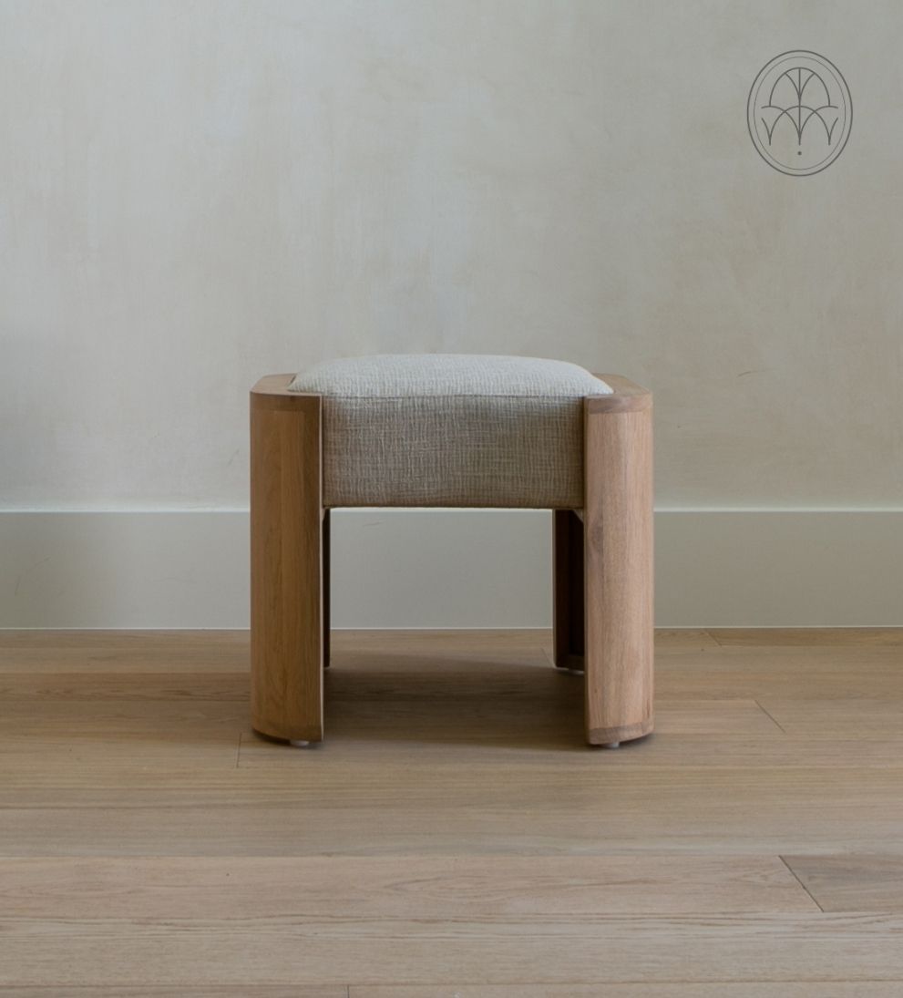 Fiona Ottoman – White Oak Ottoman with Neutral Linen Fabric, Versatile Extra Seating or Footrest, Functional Design Looks Great from All Angles, 22"L x 22"W x 19"H
