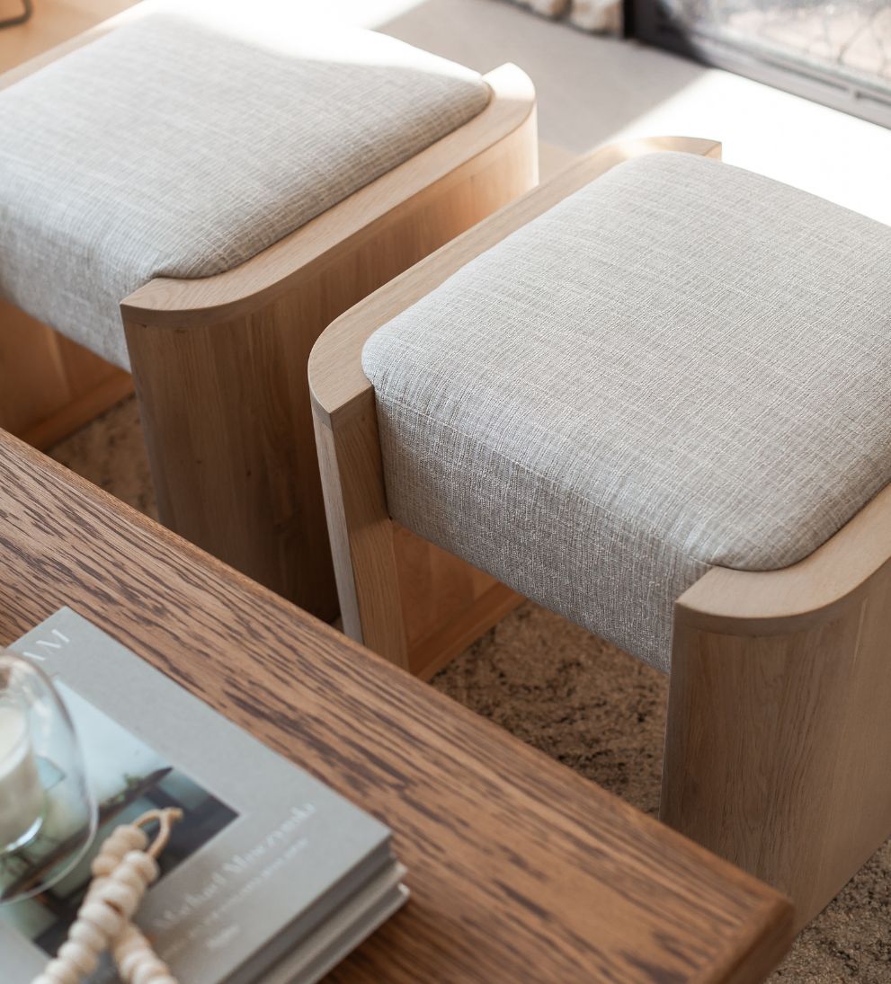 Fiona Ottoman – White Oak Ottoman with Neutral Linen Fabric, Versatile Extra Seating or Footrest, Functional Design Looks Great from All Angles, 22"L x 22"W x 19"H