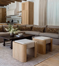 Fiona Ottoman – White Oak Ottoman with Neutral Linen Fabric, Versatile Extra Seating or Footrest, Functional Design Looks Great from All Angles, 22"L x 22"W x 19"H