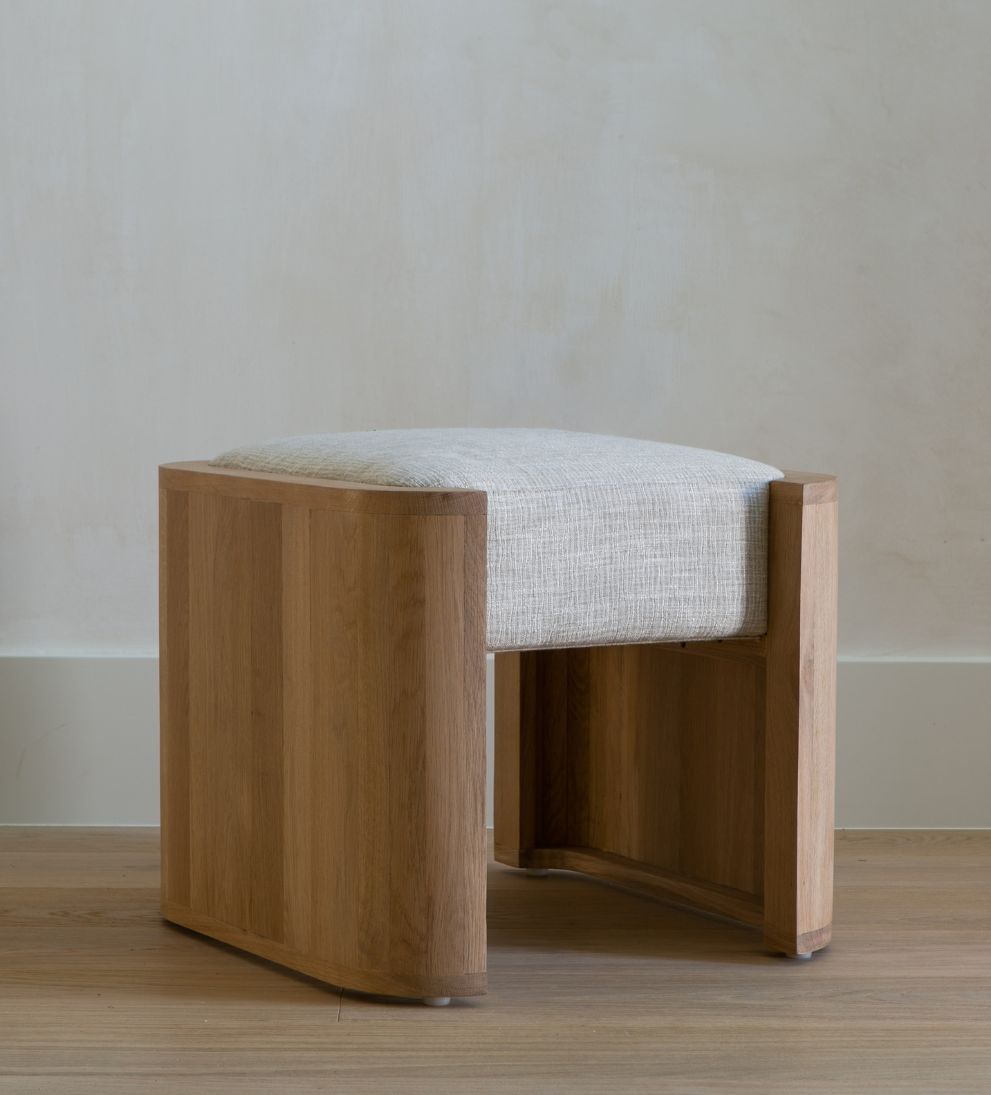 Fiona Ottoman – White Oak Ottoman with Neutral Linen Fabric, Versatile Extra Seating or Footrest, Functional Design Looks Great from All Angles, 22"L x 22"W x 19"H
