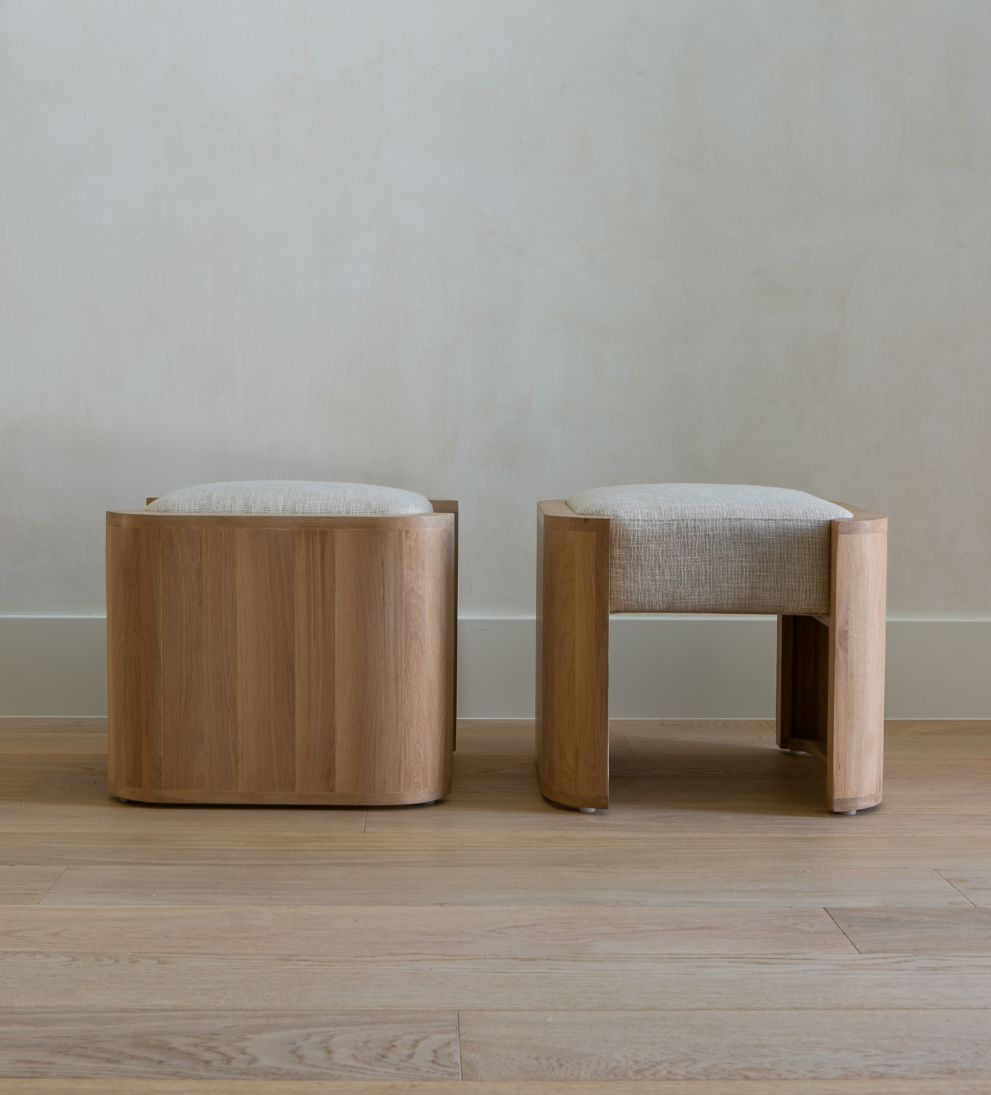 Fiona Ottoman – White Oak Ottoman with Neutral Linen Fabric, Versatile Extra Seating or Footrest, Functional Design Looks Great from All Angles, 22"L x 22"W x 19"H