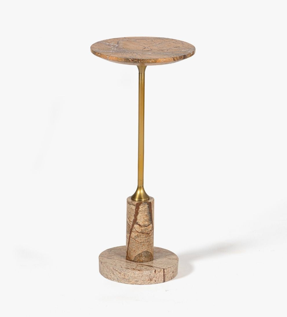 Madeline Drink Table - Brown Marble - Dimensions: 9 L x 9 W x 20 HThe Madeline Drink Table in Brown Marble leans warm, grounded, and quietly striking.