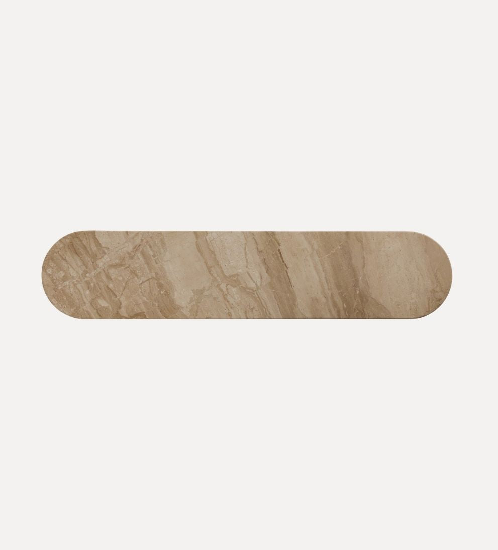 Ian Console Table in Sand Marble – Sculptural Buffet with Richly Veined Natural Stone, Clean Architectural Silhouette, Warm Texture for Entryway or Living Space, 74"W x 16"D x 31"H
