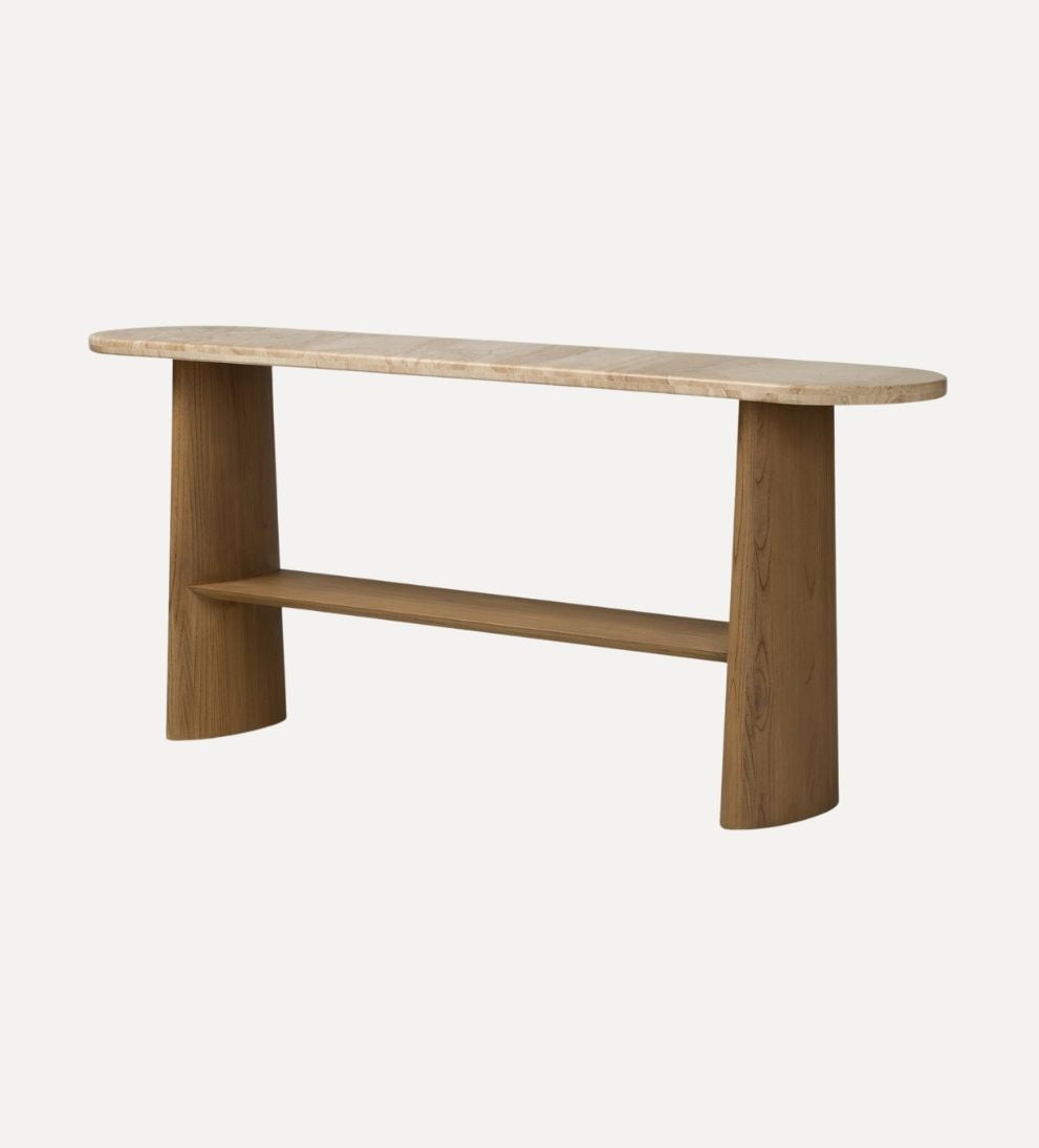 Ian Console Table in Sand Marble – Sculptural Buffet with Richly Veined Natural Stone, Clean Architectural Silhouette, Warm Texture for Entryway or Living Space, 74"W x 16"D x 31"H