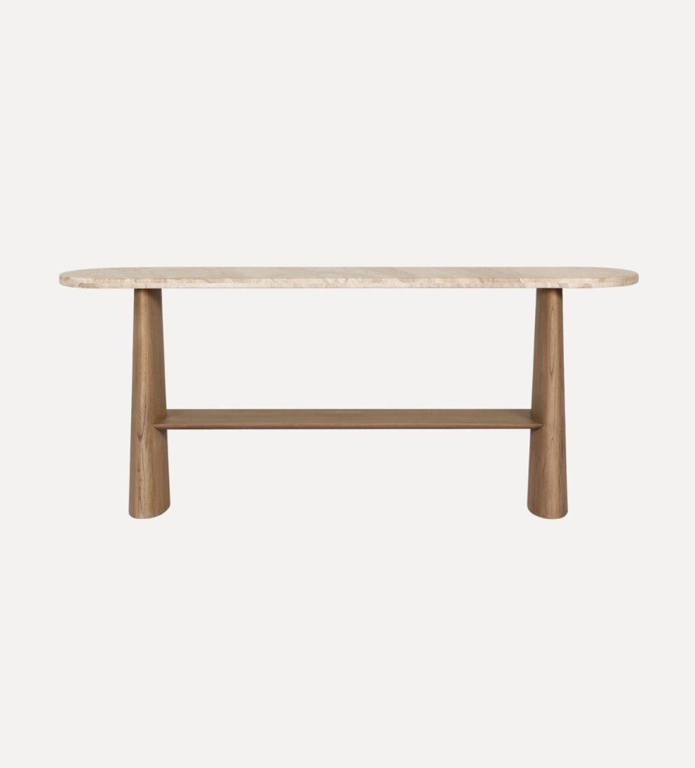 Ian Console Table in Sand Marble – Sculptural Buffet with Richly Veined Natural Stone, Clean Architectural Silhouette, Warm Texture for Entryway or Living Space, 74"W x 16"D x 31"H