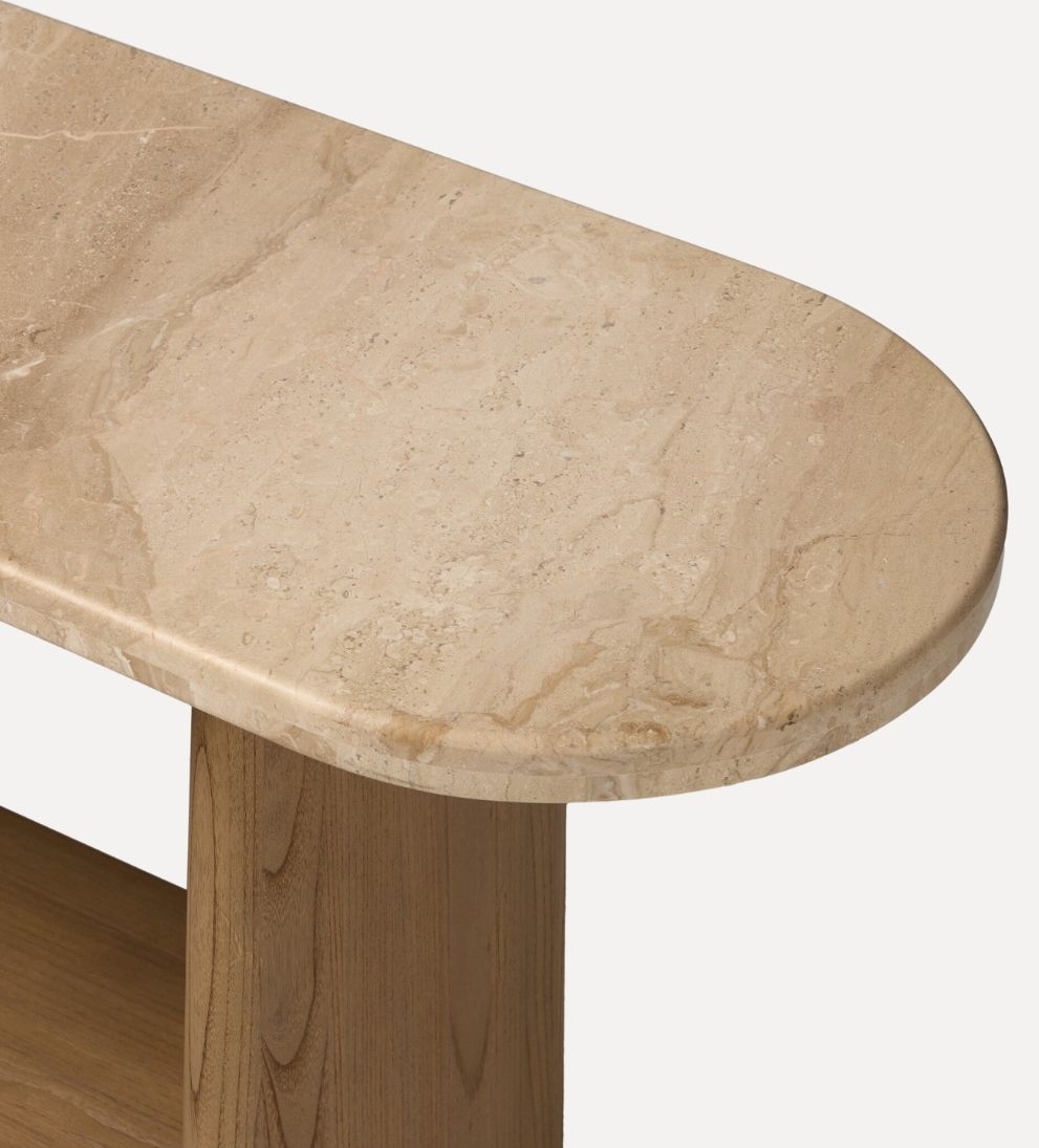 Ian Console Table in Sand Marble – Sculptural Buffet with Richly Veined Natural Stone, Clean Architectural Silhouette, Warm Texture for Entryway or Living Space, 74"W x 16"D x 31"H