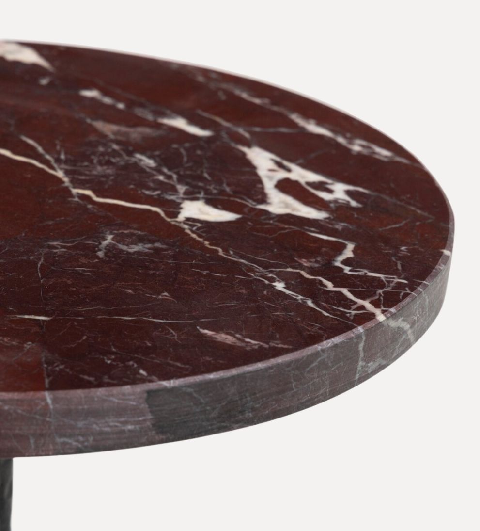 Josie End Table in Cordovan Marble - Overall Dimensions: 18 W x 18 D x 22 H The Josie End Table in Cordovan Marble is a quiet statement piece¡ªrich