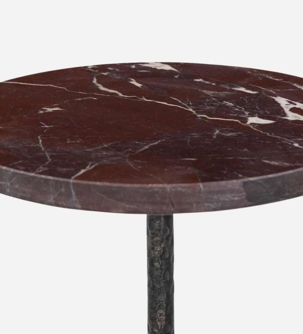 Josie End Table in Cordovan Marble - Overall Dimensions: 18 W x 18 D x 22 H The Josie End Table in Cordovan Marble is a quiet statement piece¡ªrich