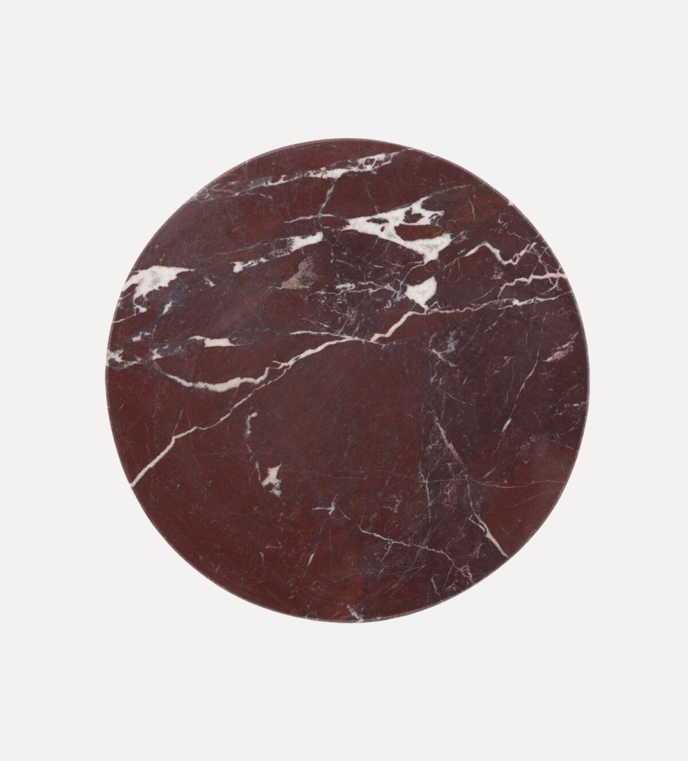 Josie End Table in Cordovan Marble - Overall Dimensions: 18 W x 18 D x 22 H The Josie End Table in Cordovan Marble is a quiet statement piece¡ªrich