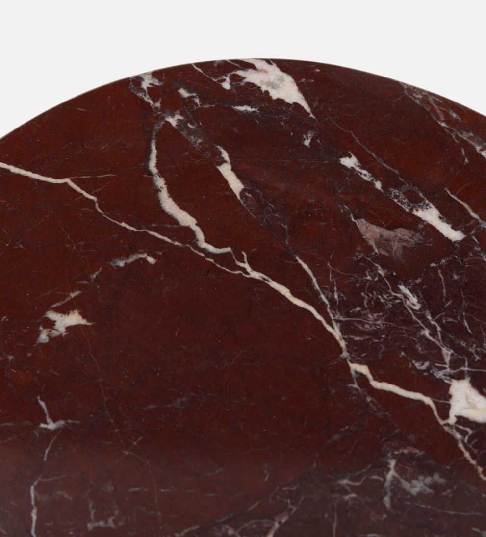 Josie End Table in Cordovan Marble - Overall Dimensions: 18 W x 18 D x 22 H The Josie End Table in Cordovan Marble is a quiet statement piece¡ªrich
