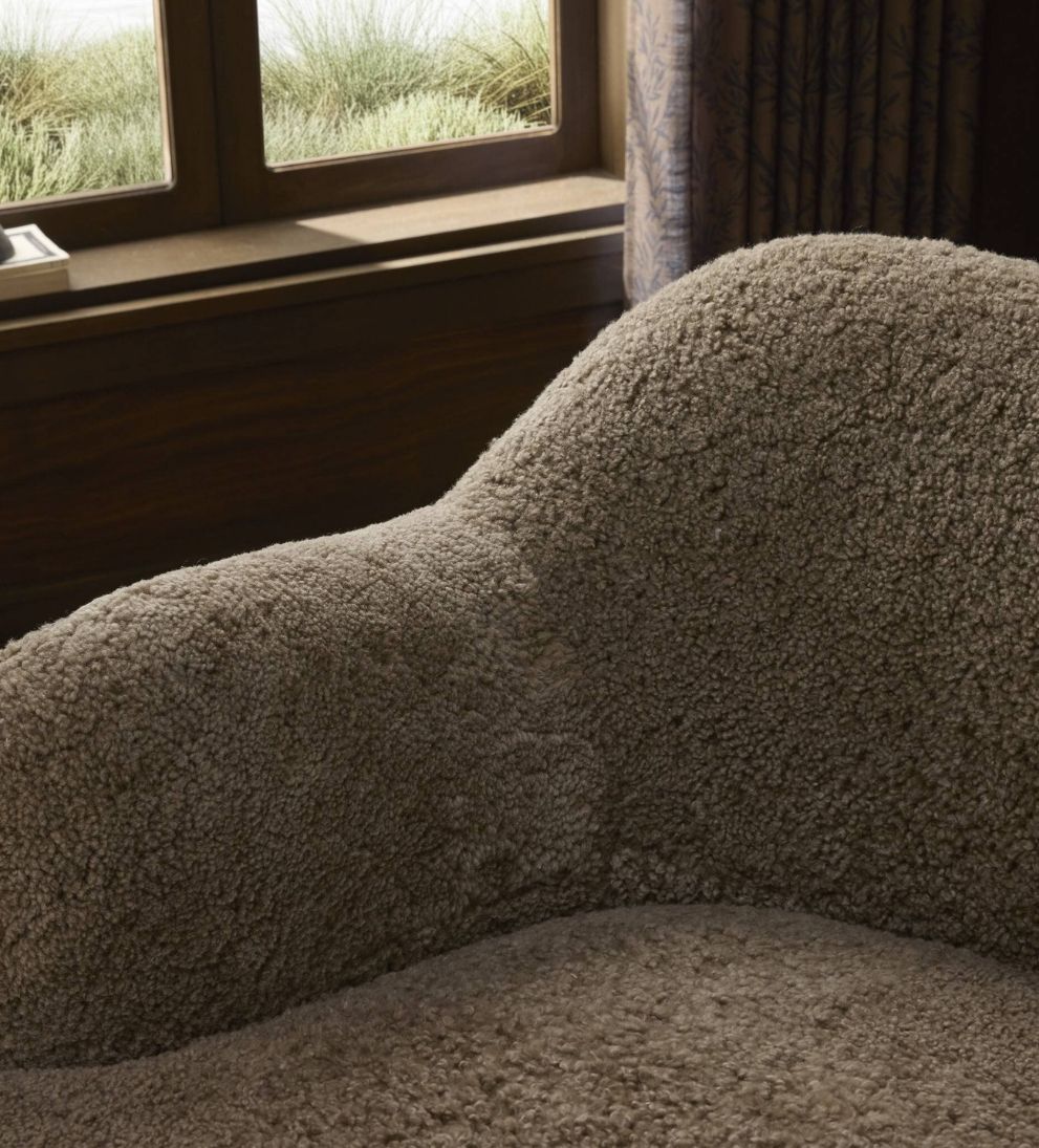 Julia Chaise in Taupe Shearling - Overall Dimensions: 35 W x 59 D x 29.5 H | Seat Height: 17.50 | Seat Depth: 46 |?Arm Height from Floor: 25 The Julia