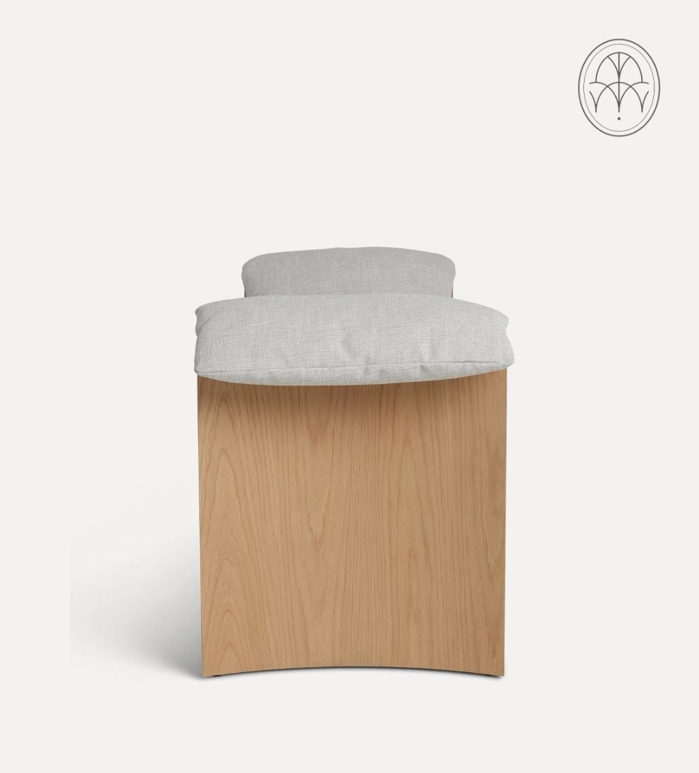 Katelyn Bench – White Oak Bench with Curved Ends, Comfortable Crypton Performance Fabric Cushion, Durable Stylish Seating for Any Space, 60"L x 20"W x 25"H