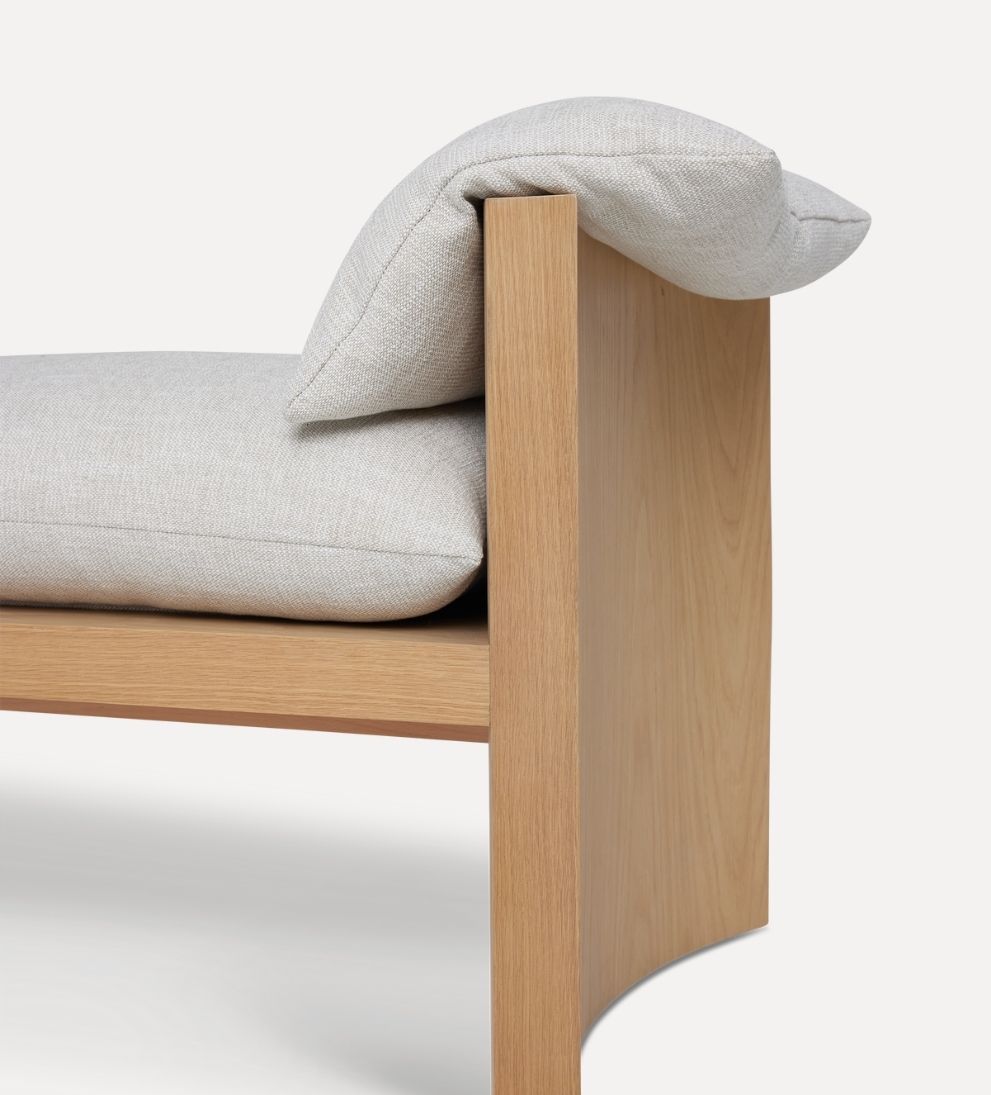 Katelyn Bench – White Oak Bench with Curved Ends, Comfortable Crypton Performance Fabric Cushion, Durable Stylish Seating for Any Space, 60"L x 20"W x 25"H