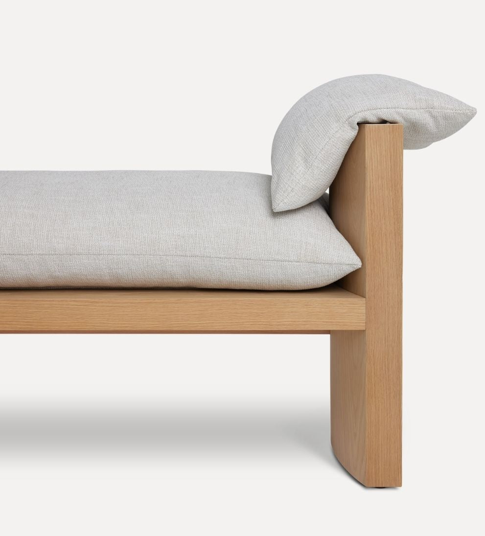 Katelyn Bench – White Oak Bench with Curved Ends, Comfortable Crypton Performance Fabric Cushion, Durable Stylish Seating for Any Space, 60"L x 20"W x 25"H