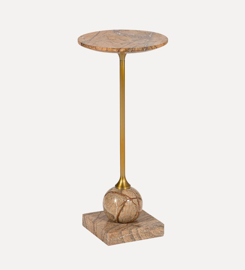 Lauren Drink Table in Brown Marble - Dimensions: 9 L x 9 W x 20 H The Lauren Drink Table in Brown Marble brings a little more depth to the