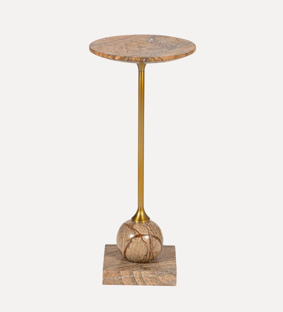 Lauren Drink Table in Brown Marble - Dimensions: 9 L x 9 W x 20 H The Lauren Drink Table in Brown Marble brings a little more depth to the