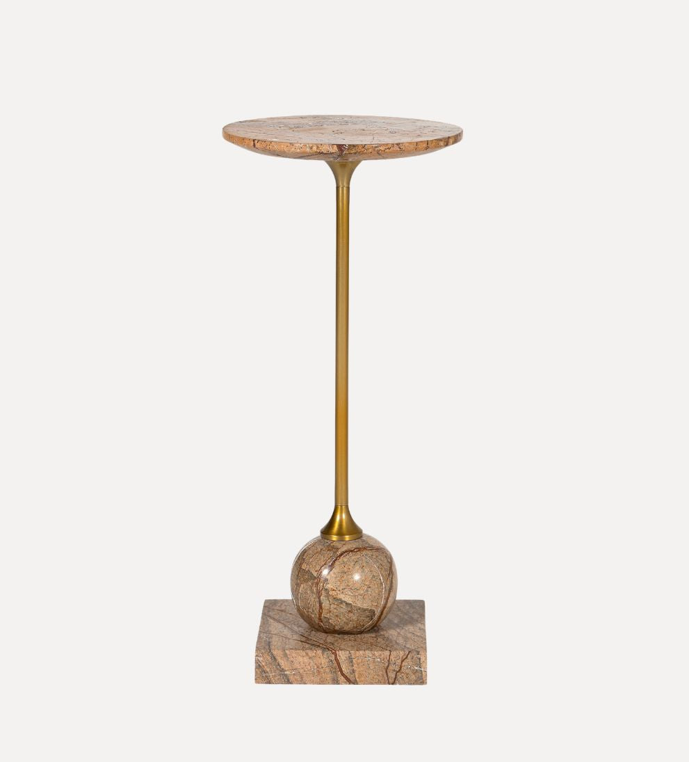 Lauren Drink Table in Brown Marble - Dimensions: 9 L x 9 W x 20 H The Lauren Drink Table in Brown Marble brings a little more depth to the